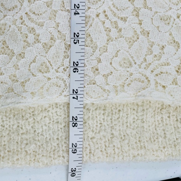 Chicos Buttercream Open Knit Lace Trim High Low Hem Wool Blend Pullover Sweater - Picture 8 of 10